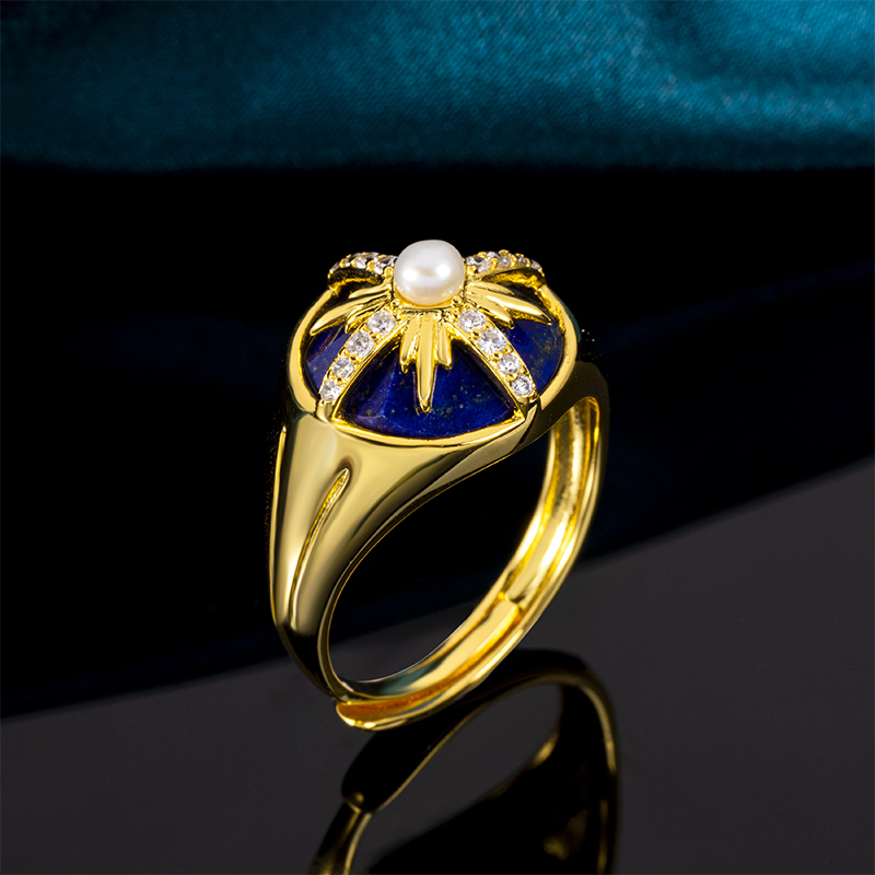 Regal Cameo Lapis Lazuli Cocktail Ring