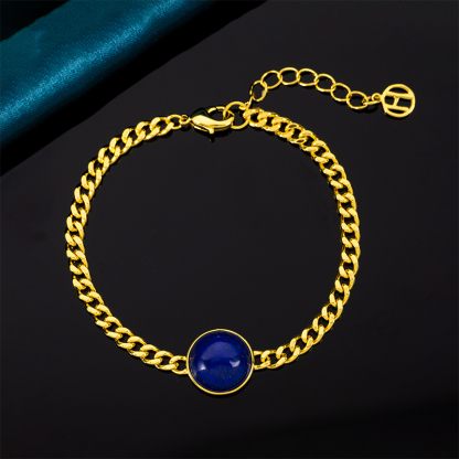 Round Lapis Lazuli Cuban Chain | Women's Bracelet