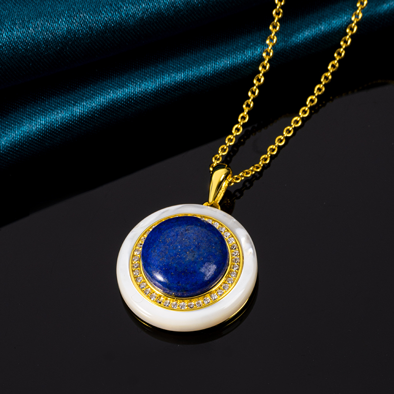 Natural Lapis Lazuli Circle Pendant | Minimalist Luxury