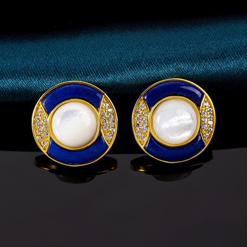 Lapis Lazuli & MOP Round Studs | Fashion Earrings