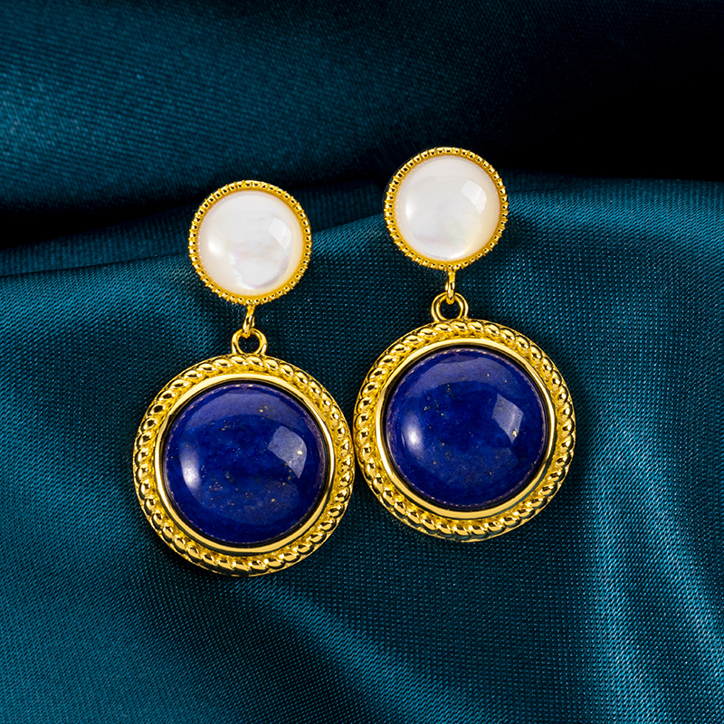 Natural Lapis Lazuli Classic Vintage Round Drop Earrings