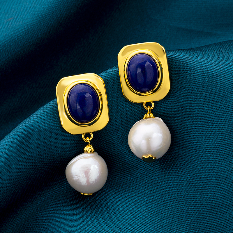 Lapis & Pearl Drop Earrings | Vintage Classic Style