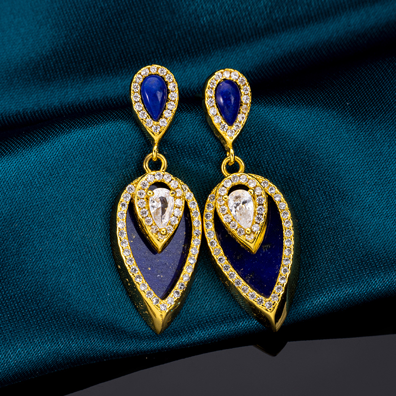 Elegant French Pear Earrings | Natural Lapis Lazuli