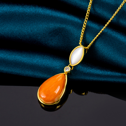 Designer Spiny Oyster Teardrop Pendant - Natural Shell Collarbone Necklace for Women's Luxury Jewelry Collection