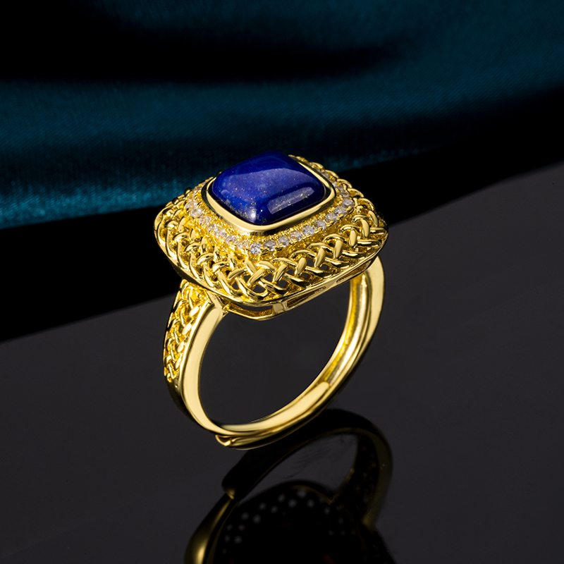 Elegant Lapis Lazuli Square Openwork Ring