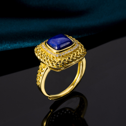 Elegant Lapis Lazuli Square Openwork Ring