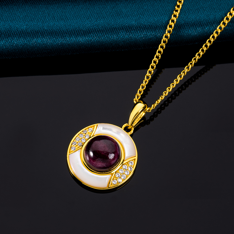 Luxury Elegant Natural Purple Spiny Oyster Round Pendant