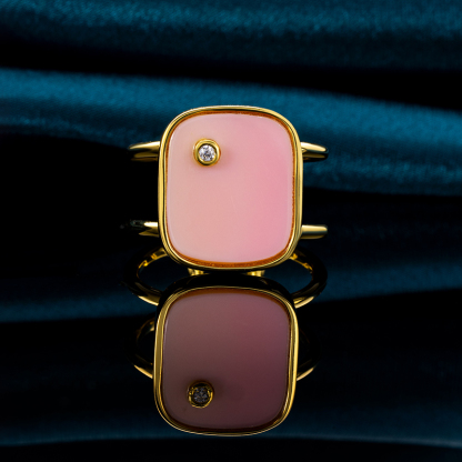 Natural Pink Conch Square Ring - Unique Style