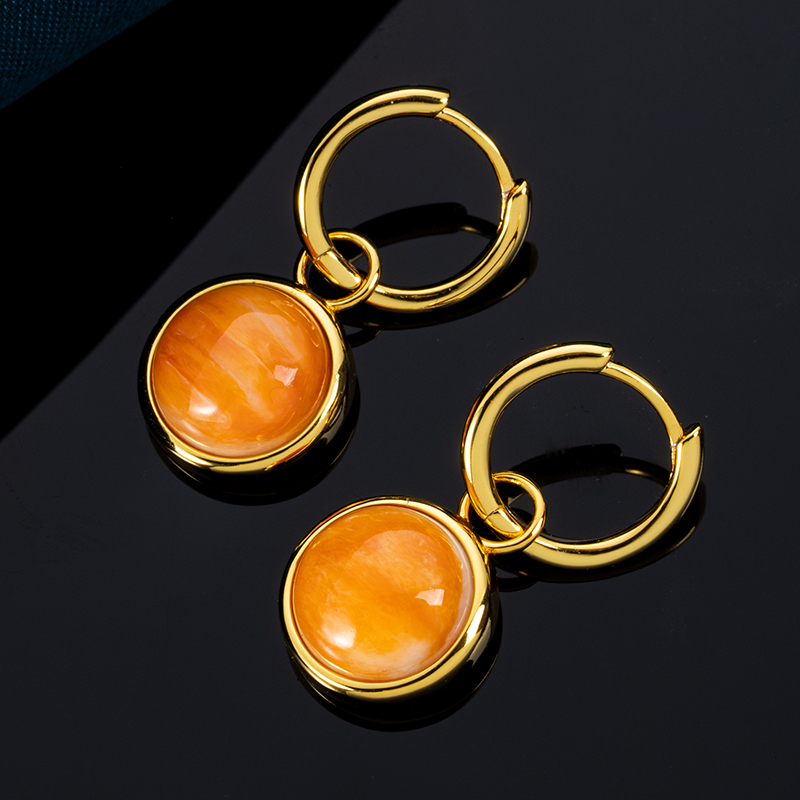 Tangerine Glow Natural Spiny Oyster Shell Round Earrings - Artisan Organic Circle Drops with Sun-Kissed Texture, Boho Shell Jewelry for Everyday Radiance
