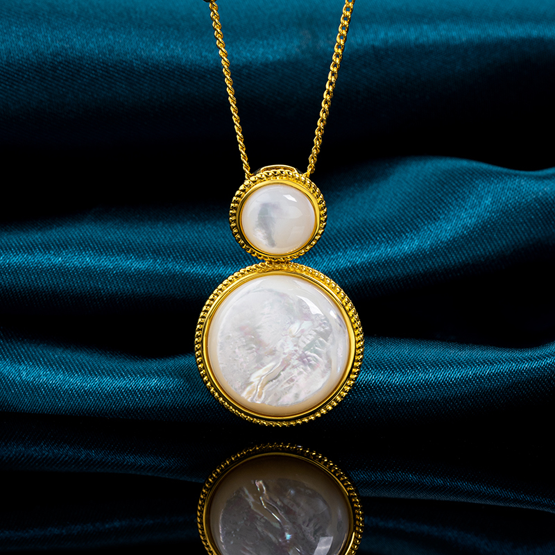 Minimalist Classic White MOP Double Circle Pendant