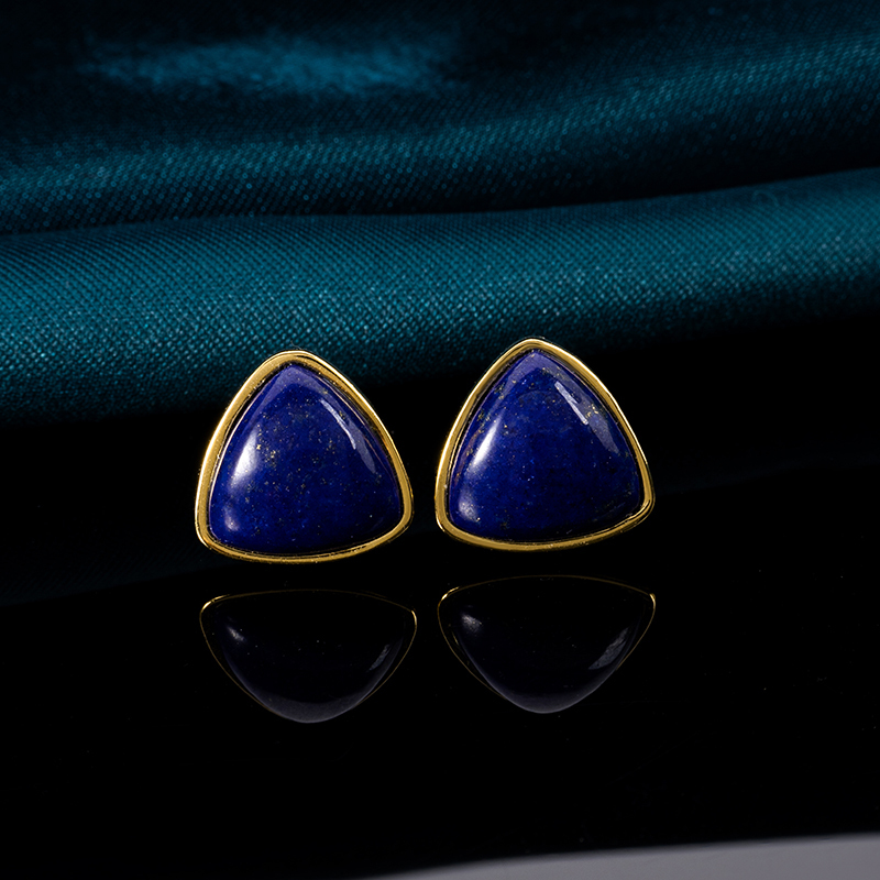 Natural Lapis Lazuli Triangle Stud Earrings Minimalist