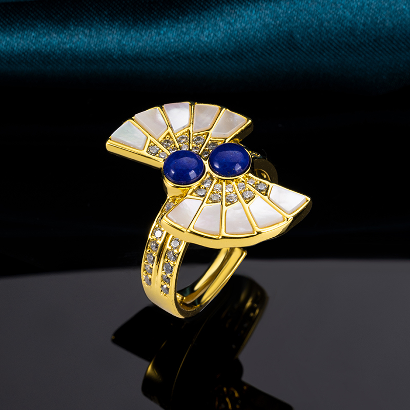 Bohemian Scalloped Ring Lapis & Pearl