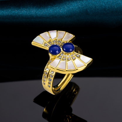 Bohemian Scalloped Ring Lapis & Pearl