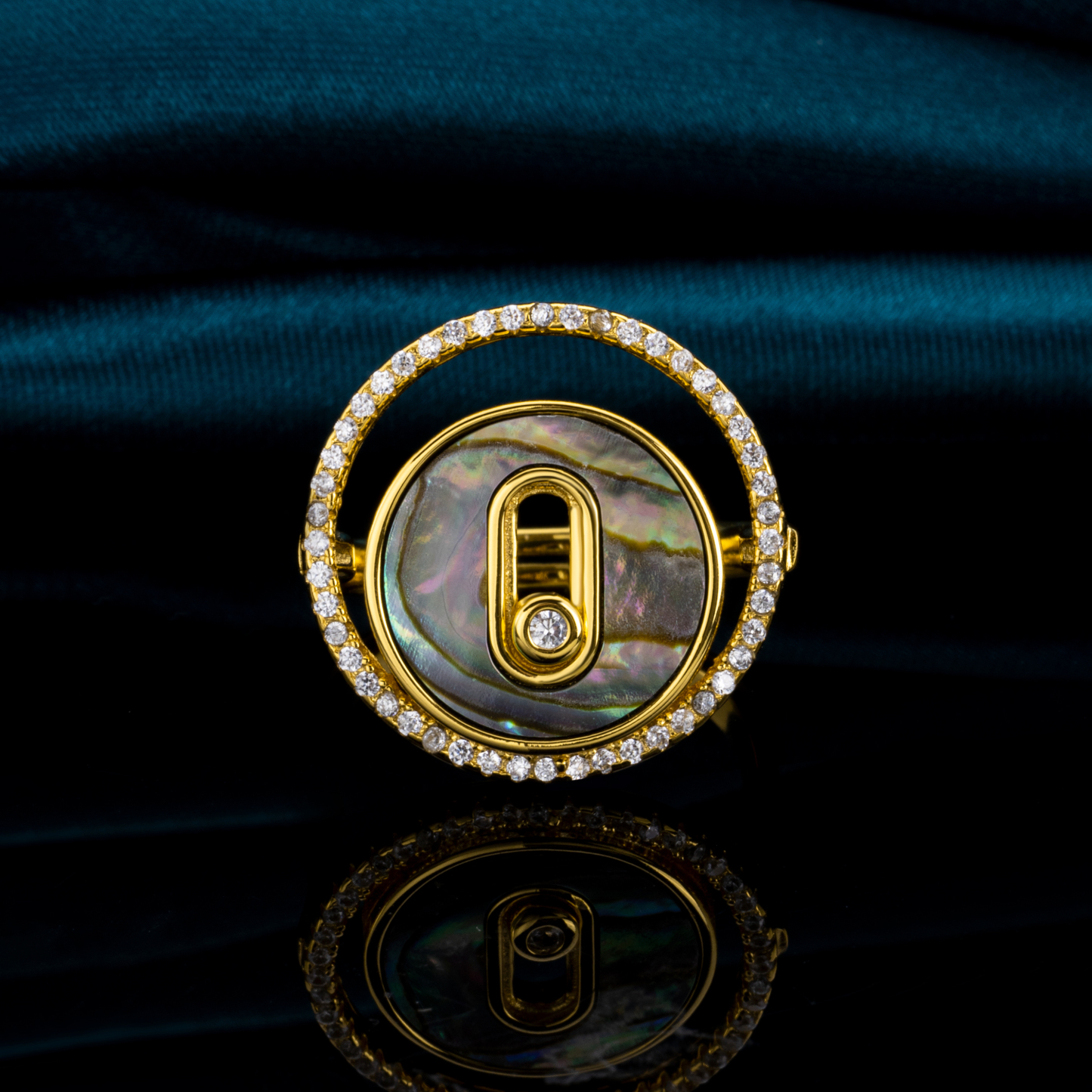 Natural Abalone Shell Round Unique Ring