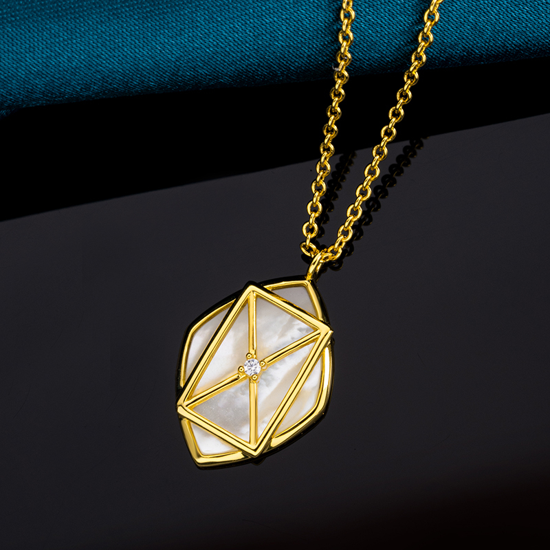 Versatile White MOP Geometric Necklace