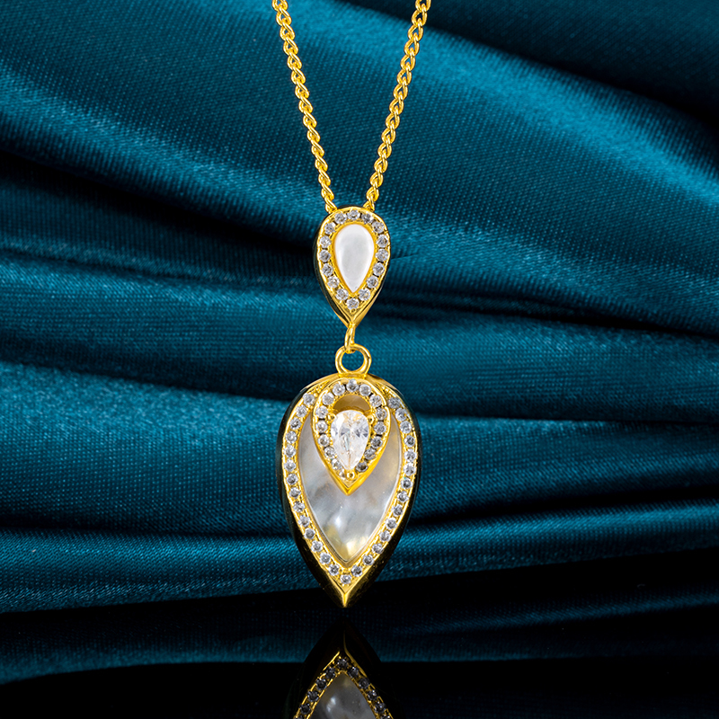 Antique Style White MOP Teardrop Pendant Necklace