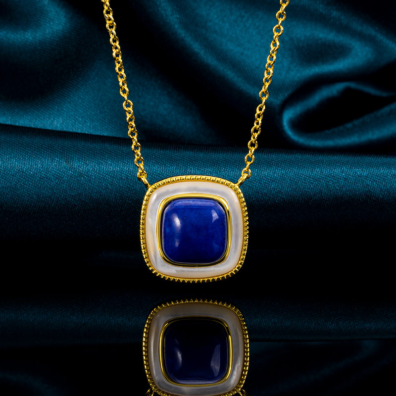 Lapis Lazuli Sugar Cube Pendant Necklace