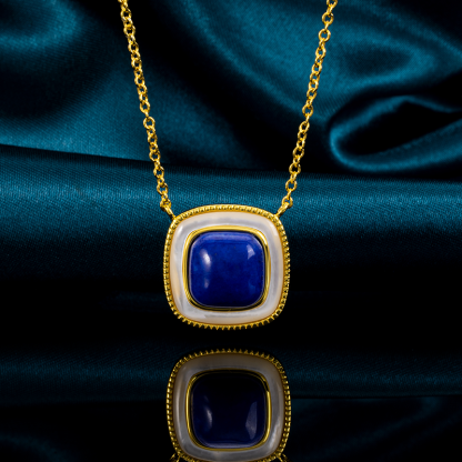 Lapis Lazuli Sugar Cube Pendant Necklace