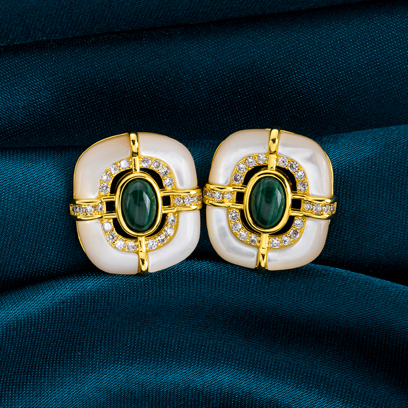 Sophisticated Malachite Mother of Pearl Studs