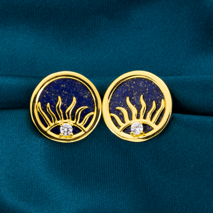 Sun Burst Lapis Stud Earrings