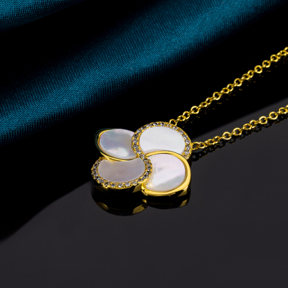 Elegant Clover White MOP & CZ Pendant