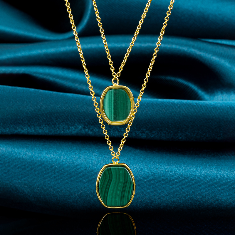 Geometric Square Malachite Layered Necklace