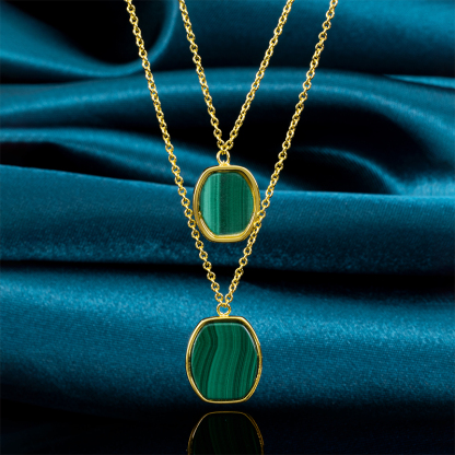 Geometric Square Malachite Layered Necklace