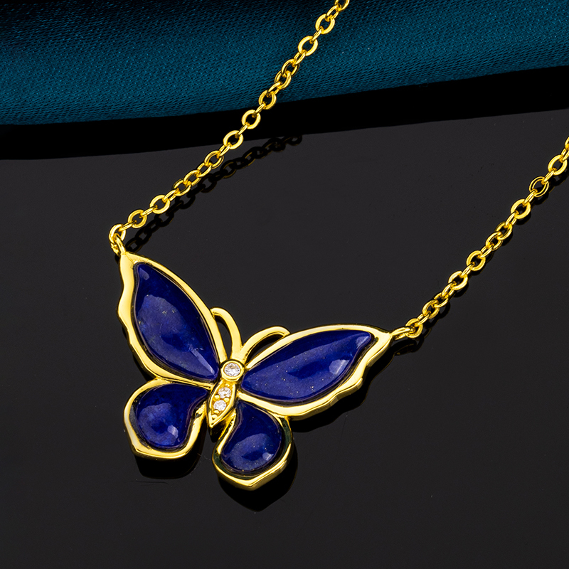 Lapis Lazuli Butterfly Pendant Necklace | Elegant Women's Jewelry