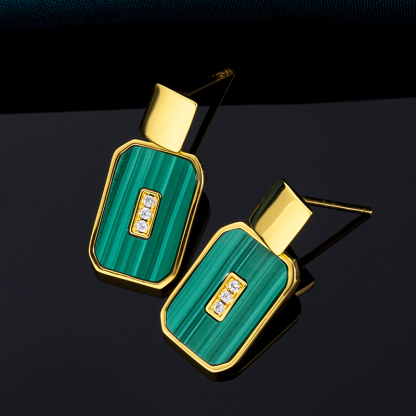 Natural Malachite Perfume Bottle Earrings - Fashion Studs