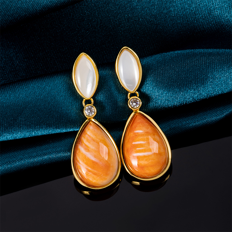 Vintage Elegance Spiny Oyster Teardrop Earrings