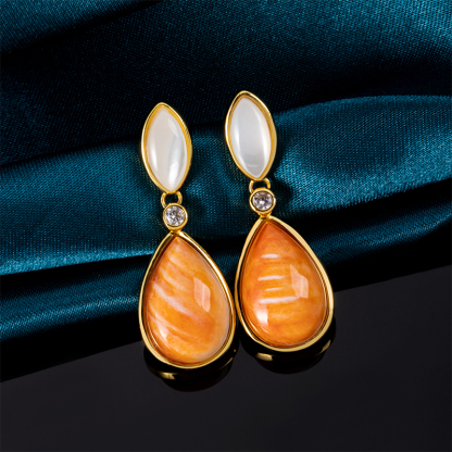 Vintage Elegance Spiny Oyster Teardrop Earrings