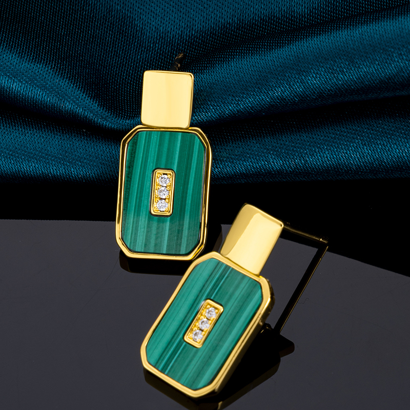 Natural Malachite Perfume Bottle Earrings - Fashion Studs