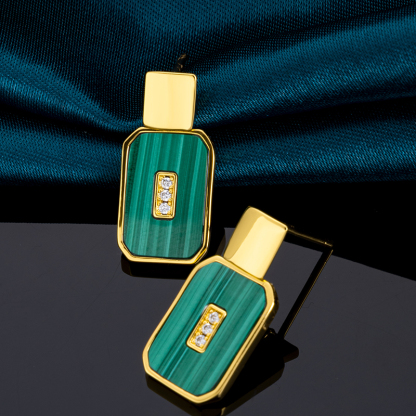 Natural Malachite Perfume Bottle Earrings - Fashion Studs