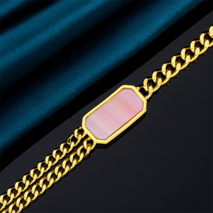Pink Conch Square Cuban Chain Bracelet for Women
