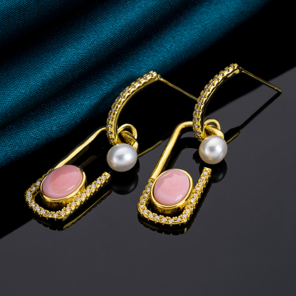 Natural Conch Shell & Pearl Geometric Drop Earrings