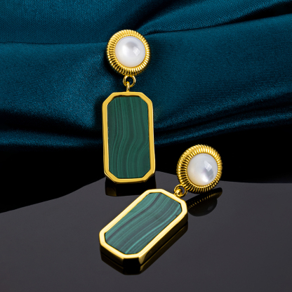 Vintage Style Square Malachite Drop Earrings