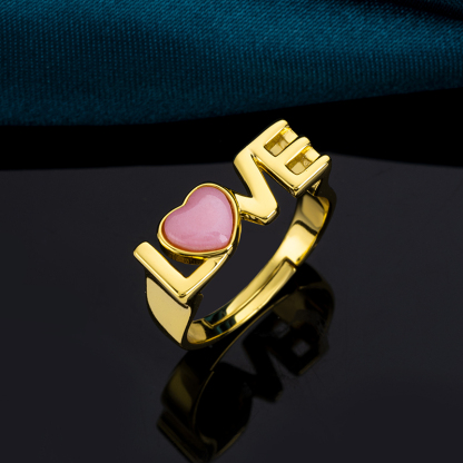 Natural Queen Conch Heart Ring with "Love" Engraved