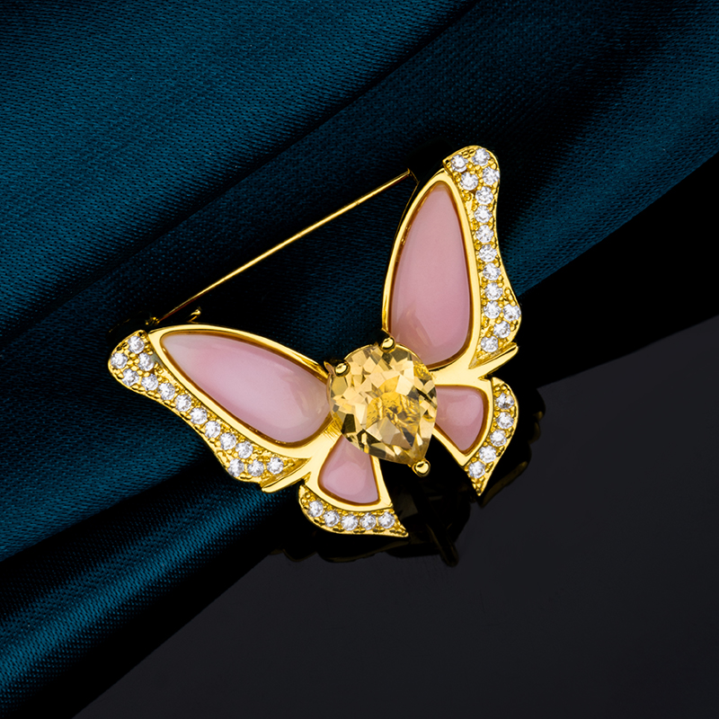 Luxury Pavé Butterfly Brooch: Natural Queen Conch