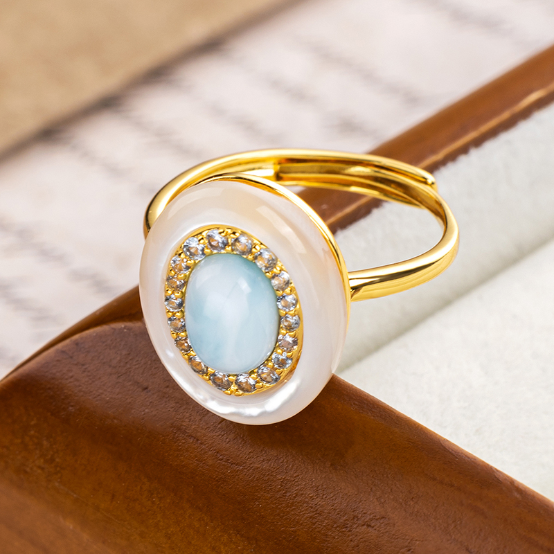 Larimar & MOP Oval Ring - Natural Gemstone Resort Elegance