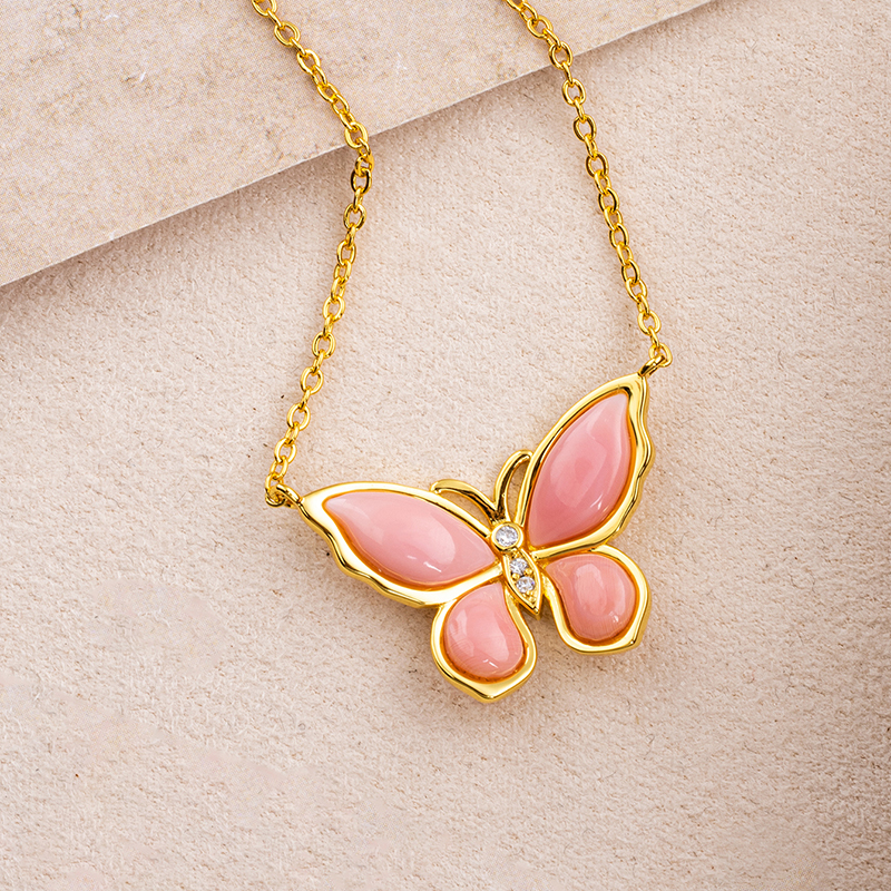 Pink Butterfly Pendant Necklace - Natural Queen Conch, Brightening Skin
