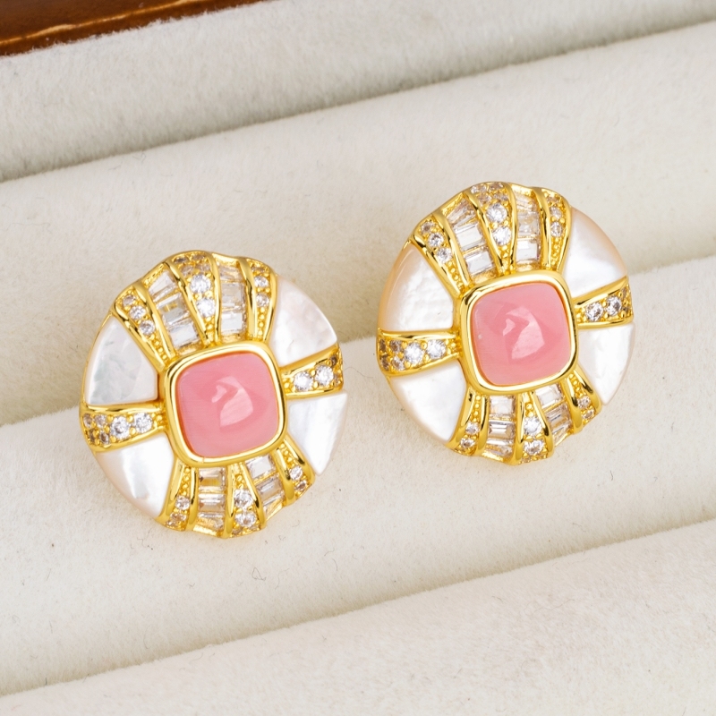 Premium Round Earrings - Oceanic Conch & White MOP, Handcrafted