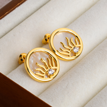 Sun Eye Coin Pendant - Natural White MOP, Boho Chic Necklace