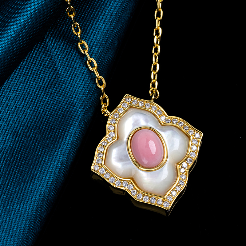 Enchanted Bloom Necklace - Conch & MOP Pendant, Divine Goddess Gift