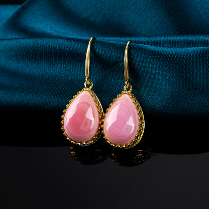 Regal Teardrop Earrings - Queen Conch Crown, Delicate European Hooks
