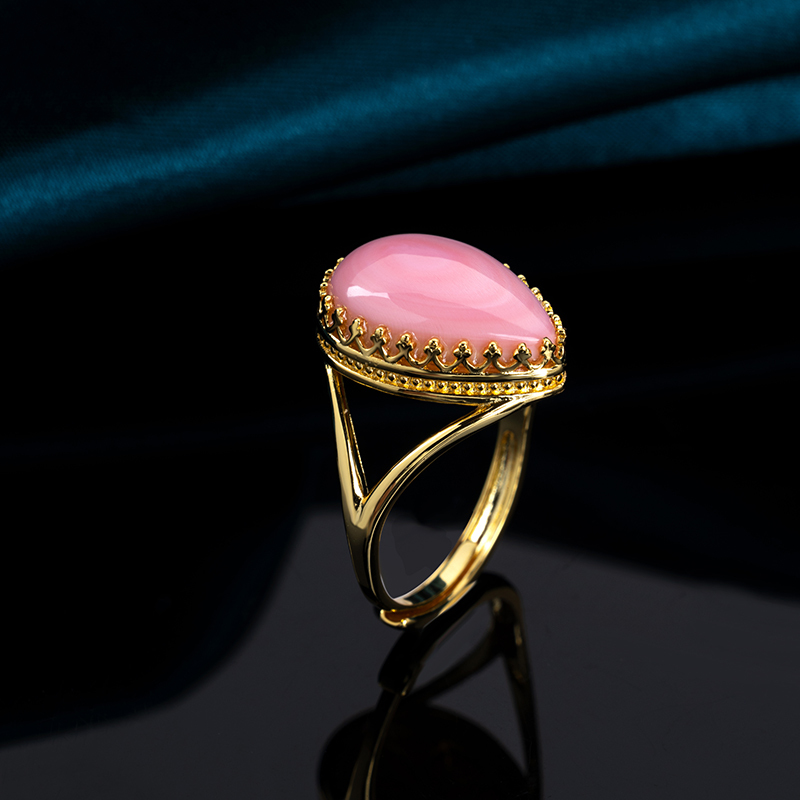 Natural Queen Conch Pink Teardrop Ring for Women