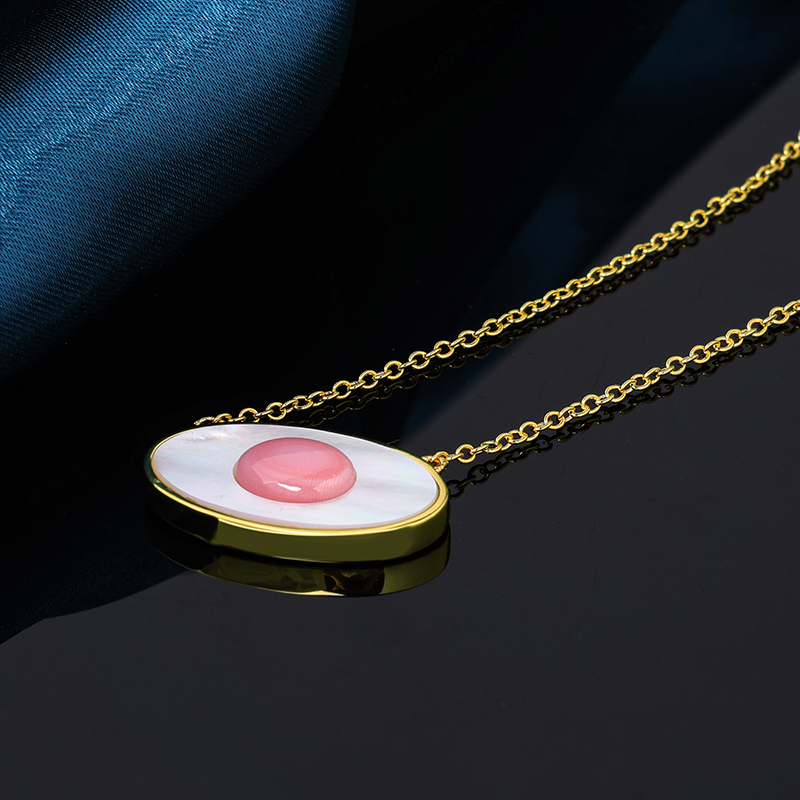 Natural Queen Conch Mother of Pearl Evil Eye Necklace (Unique Design)