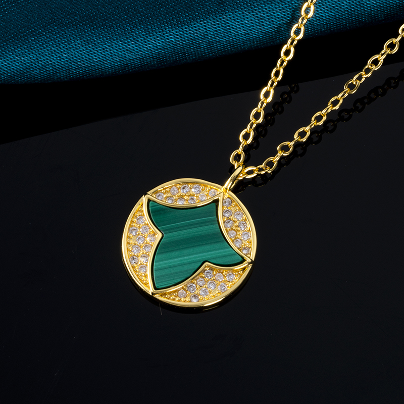 Natural Malachite - Maple Leaf Necklace, Women's Delicate Collarbone Chain