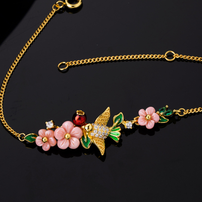 Pink Queen Conch Bracelet: Carved Plum Blossom & Birds | Women