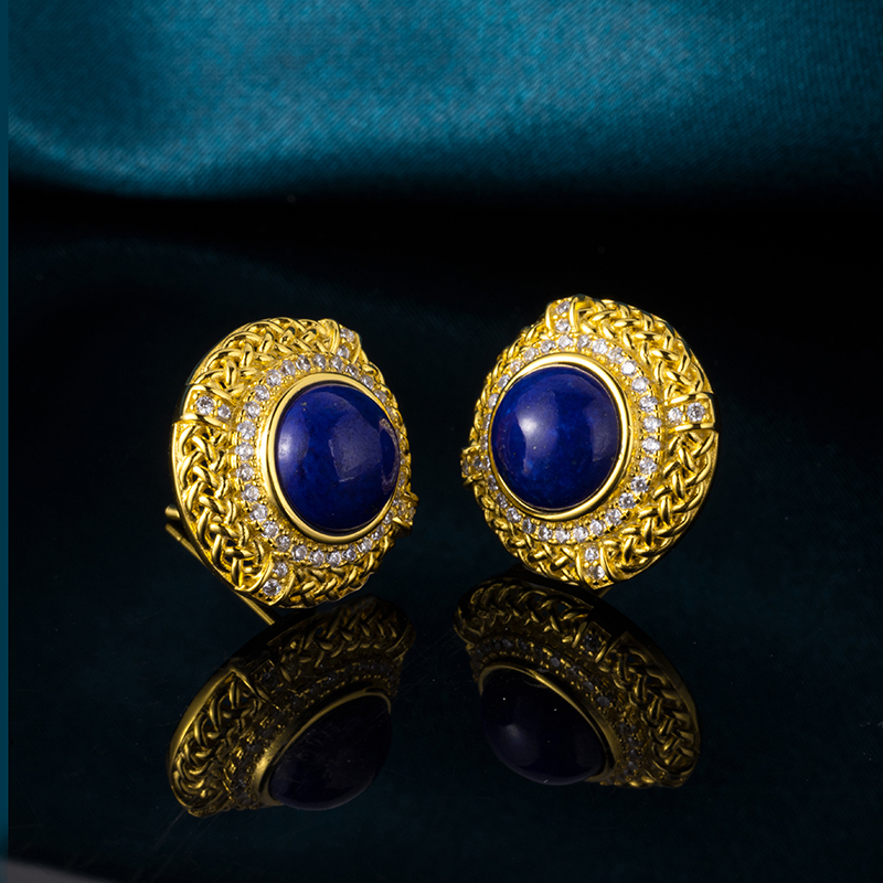 Natural Lapis Lazuli Round Earrings – Vintage Opulence Meets Modern Minimalism