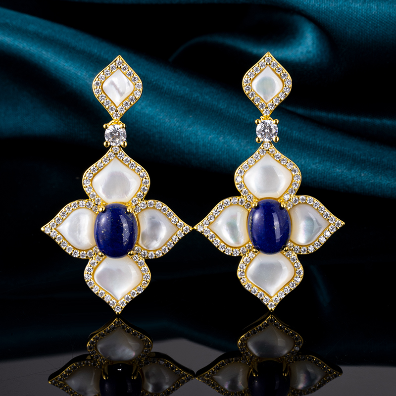 Natural Lapis & Pearl Studs – 18K Gold Plated Heirloom for Everyday Radiance